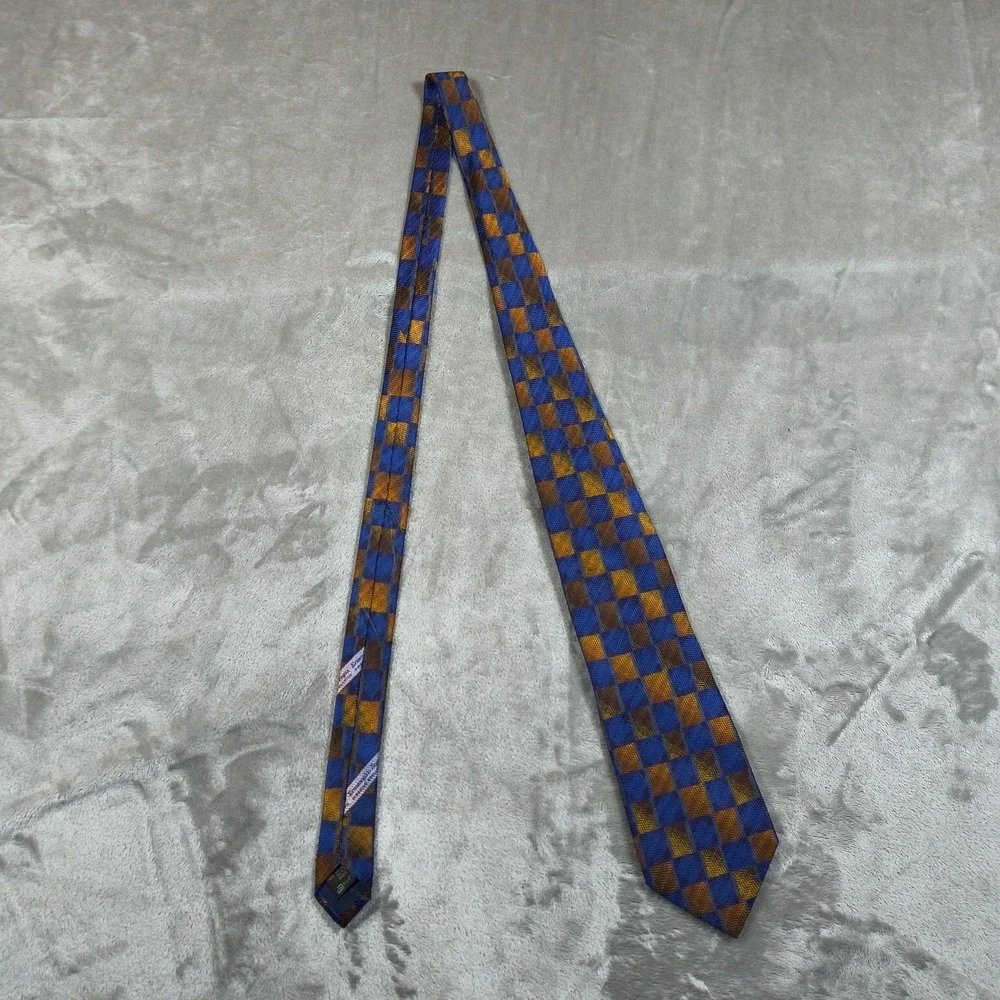 Vintage‎ Ermenegildo Zegna Tie Men 57X3.75 Blue Yellow Abstract Silk Made Italy